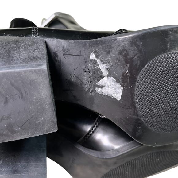 Zara Patent Vegan Leather Slip On Block Heeled Pointed Toe Boots Size 8 NWT - Picture 7 of 8